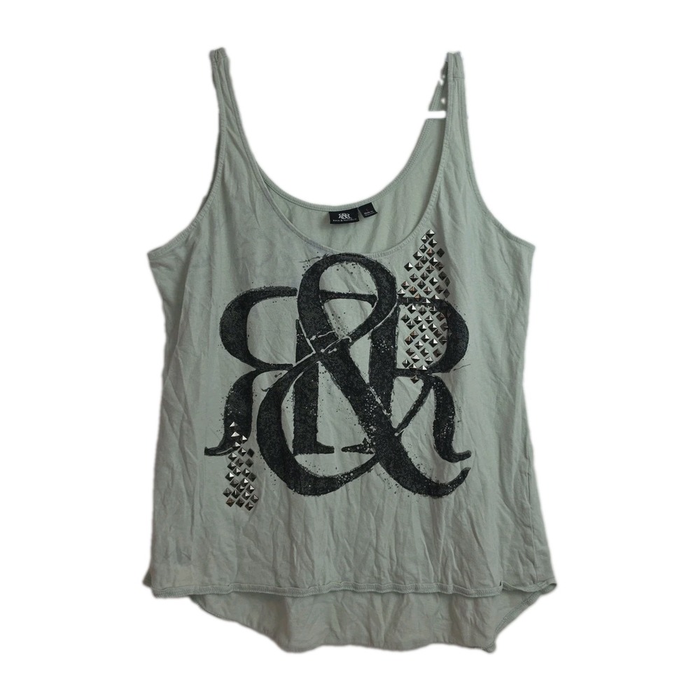 Rock & Republic Tank Top Shirt Women's L Gray Grpahic Print Studded